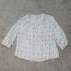 crown & ivy Women's Blouse - White with Multicolor Floral